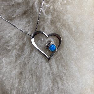 Silver blue opal owl necklace